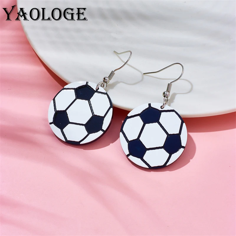 

YAOLOGE Acrylic Creative Football Drop Earrings For Women New Fashion Girls Handmade Soccer Games Jewelry Holiday Gifts Серьги
