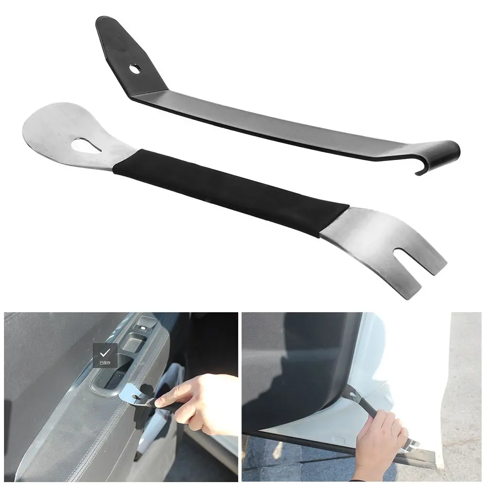 

Silver Level Pry Tools Door Panel Trim Removal Fastener Remover Dual Ends Car Trim Puller Tool Pry Bar