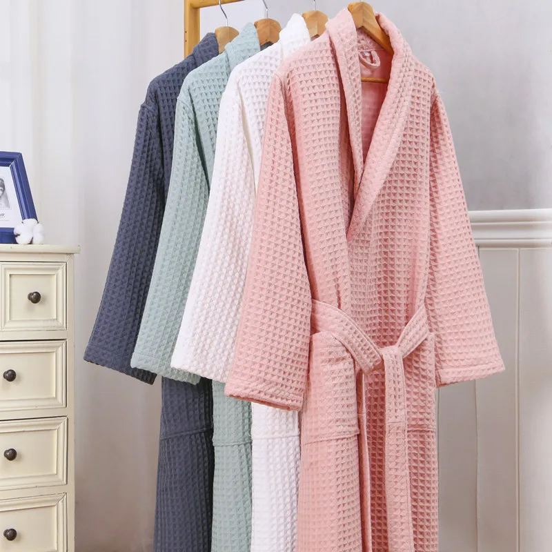 

Халат-кимоно для мужчин и женщин, длинная двухслойная одежда для сна, вафельный Халат, халат из 100% хлопка, банный халат, халат для ванной в отеле