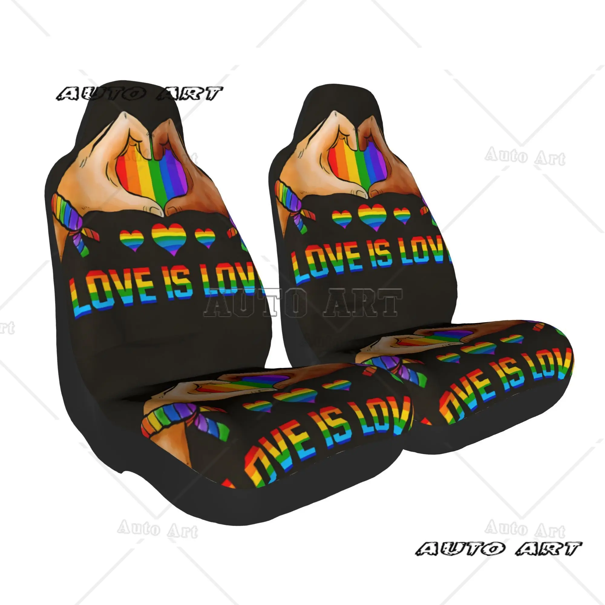 Фото Pride Month Love Is Love with Rainbow Heart Hands Art Комплект защиты автомобильных чехлов - 2 предмета - Легко чистится - Подходит №4