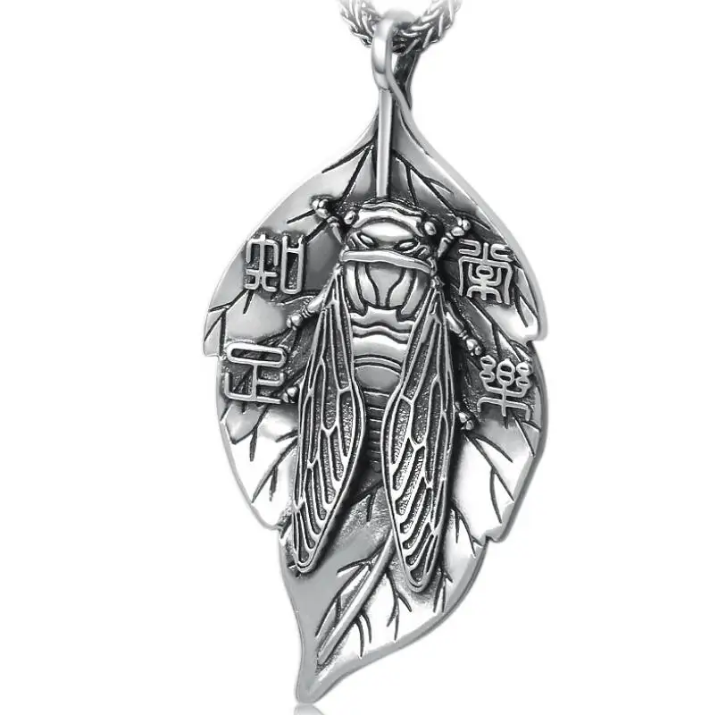 

925 Sterling Silver Jewelry Retro Leaf Cicada Pendant (FGL)