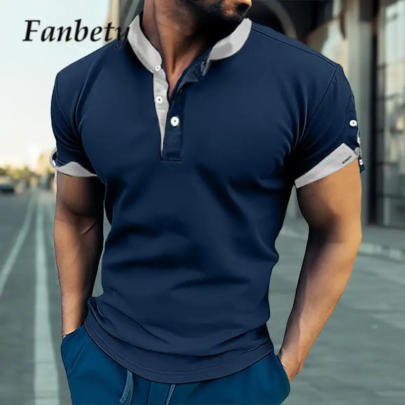 

Мужская Облегающая рубашка на пуговицах, с коротким рукавом