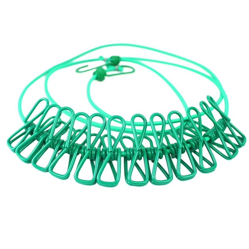 E Retractable Clothes Drying Rack Rope With 12 Clips Portable Clothesline Clothing Line For Laundry Camping Durable