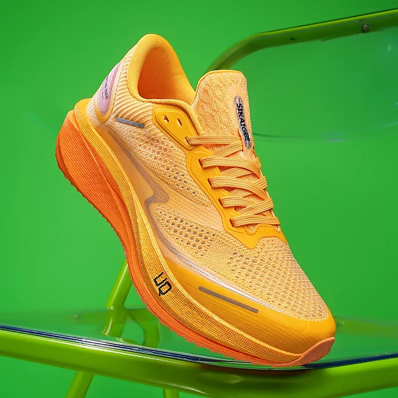Мужская марафонская обувь с оранжевой сеткой мужские спортивные кроссовки для