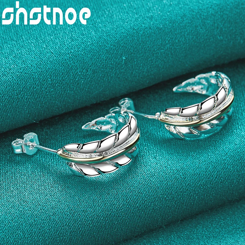 Серьги-гвоздики из стерлингового серебра 925 пробы 7*16 мм с золотыми перьями модные