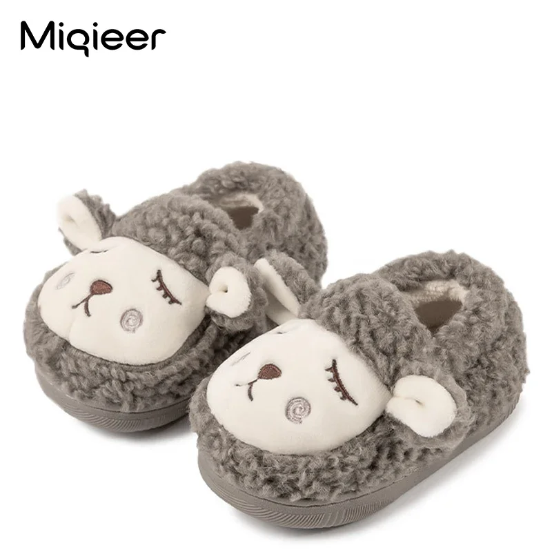 Зимові дитячі домашні пухнасті бавовняні тапочки для малюків протиковзка вовна