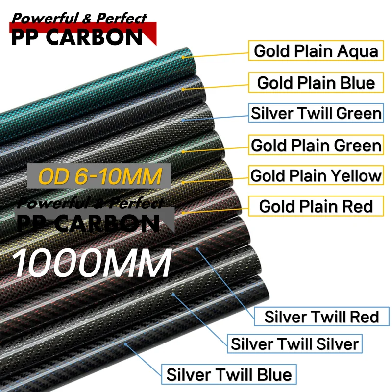 

OD 6-10mm 1000MM 1PC 3K Gold Silver Tweed Thread Carbon Fiber Tube Glossy Plain Pipe for RC Drone Accessories Industry Unique