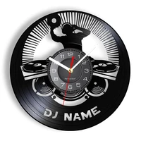 personalized name dj vinyl record wall clock music nightclub party decor design custom dj rock name hanging silent quartz clock