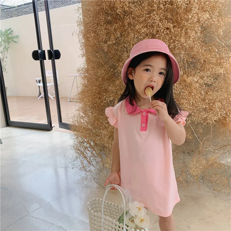 

Summer 2022 New Arrivals Girls Short Sleeve O Neck Ruffles Pink Roupa Infantil Menina Cute Party Dress Custume 18M-6T