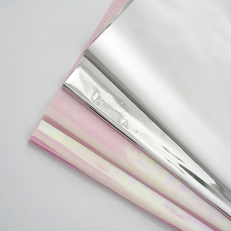

20pcs Symphony Powder Rose Flowers Plastic Wrapping Paper Silver Water Proof Bouquet Birthday Holiday Gift Florist Packaging