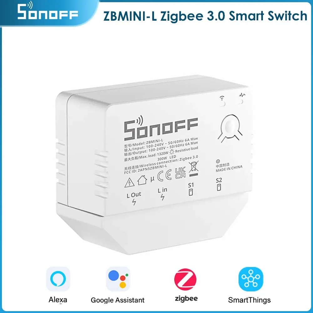 

Умный выключатель SONOFF ZBMINI-L Zigbee 3,0, умный выключатель, двустороннее управление, не требуется нейтральный провод, работа с Alexa Google Home