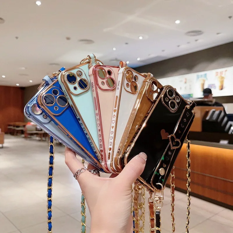 

Electroplated Soft TPU Neck Wrist Strap Lanyard Phone Case for iphone 14 13 12 11 Pro MAX XS XR X 7 8 Plus Luxury Phnom Penh Cov