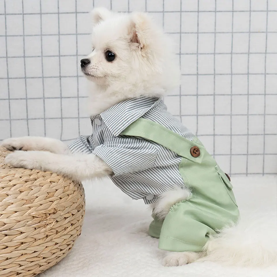 

Cute Dogs Striped Shirt Pet Jumpsuit Dog Pocket Overalls Fashion Puppy Pants Dog Shirt Comfortable Pet Clothes