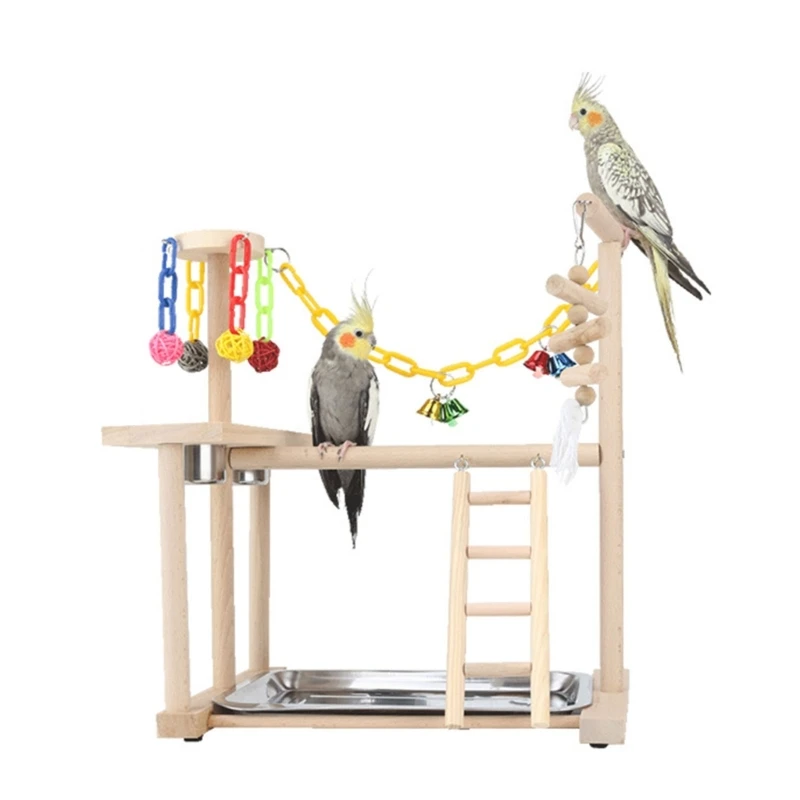 

Bird Cage Playing Stand Toy Chew Toy Ladder Swing Platform Parrots Perch Playstand Activities Center with Feeding Cups DropShip