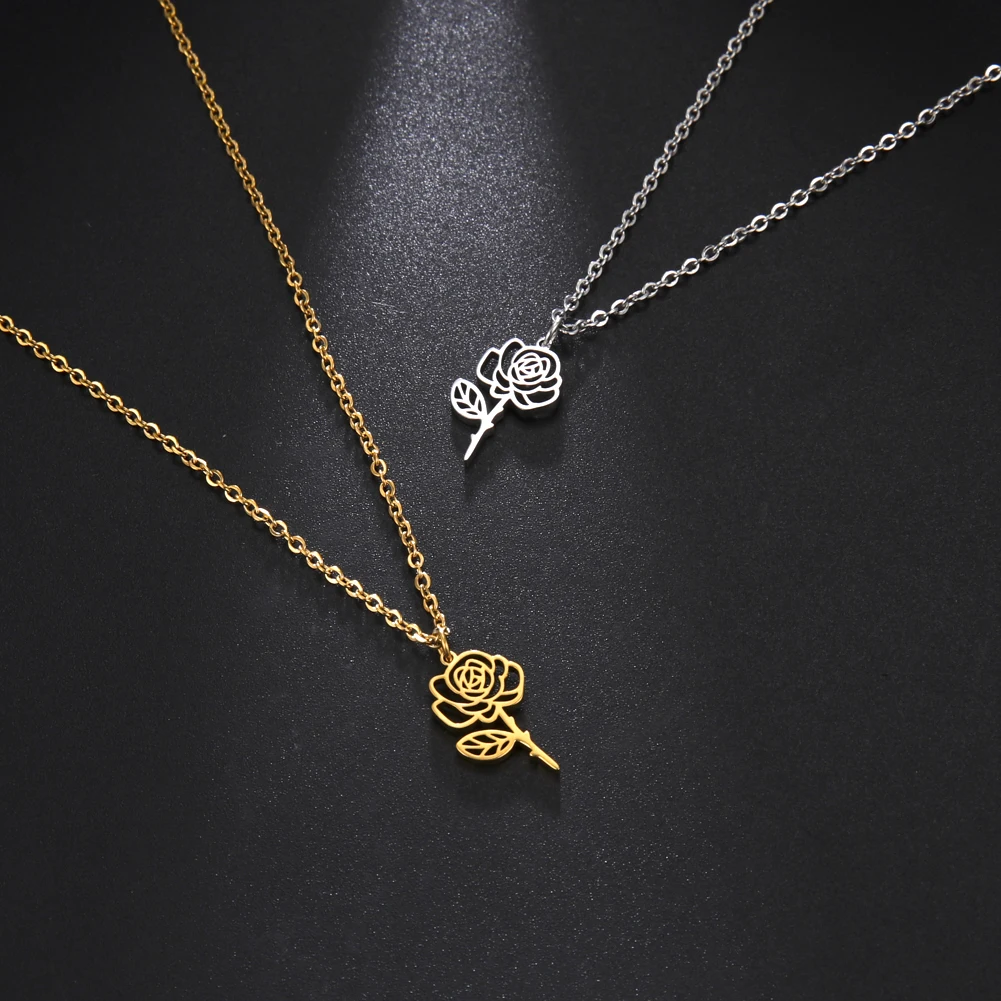 

Amaxer Roses Pendant For Women Necklace Exquisite Classic Jewelry Anniversary Gifts Lady Romance Chain Elegance Vintage Necklace