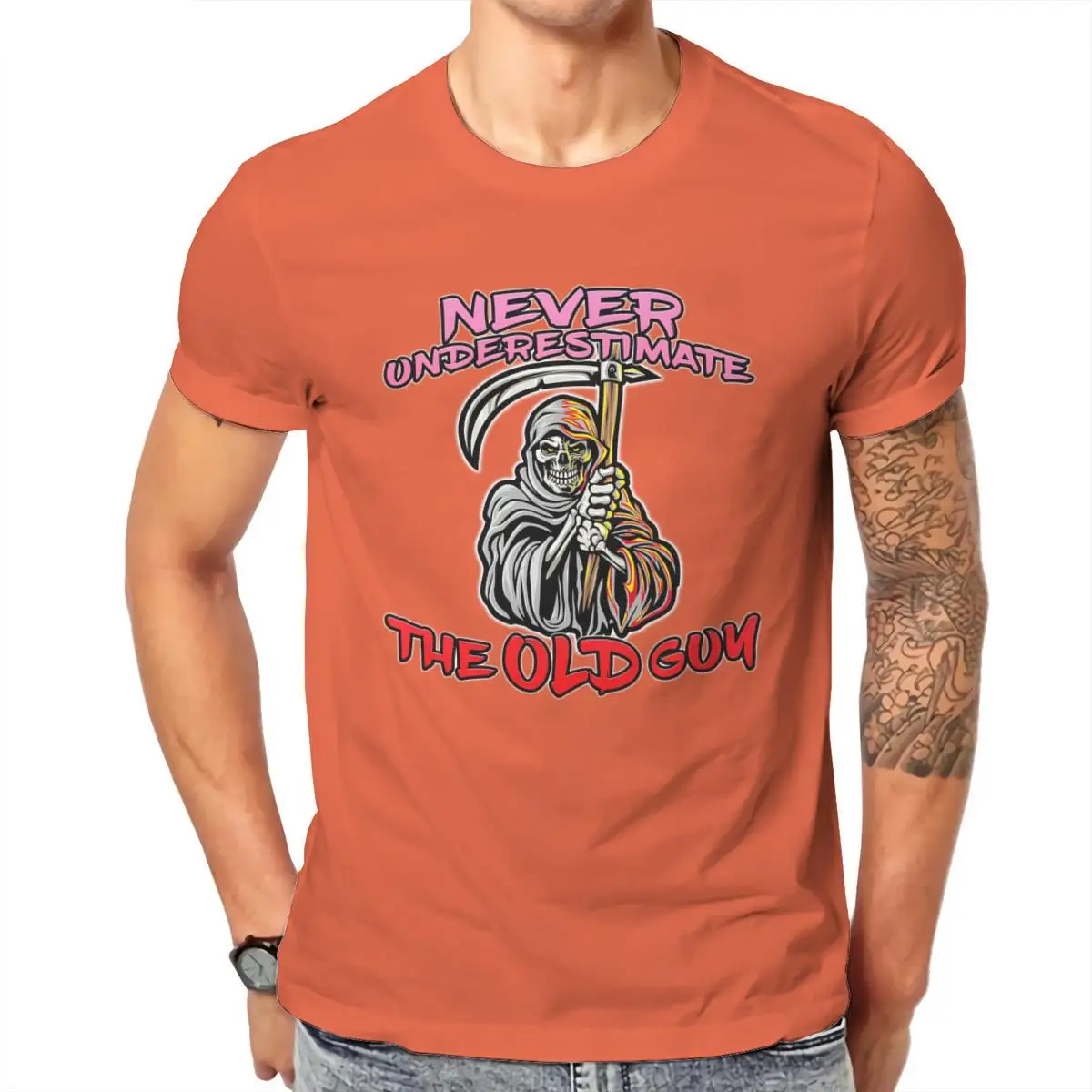 

Wholesale Skull Sickle Never Underestimate The Old Guy Reaper Red Printing Gift Aesthetic JapaneseStyle Men Clothing 106870