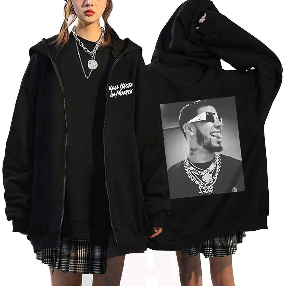 

Anuel AA Hoodies Real Hasta La Muerte Jackets Rapper Zipper Sweatshirts Hip Hop Streetwear Harajuku Oversized Long Sleeve Coat