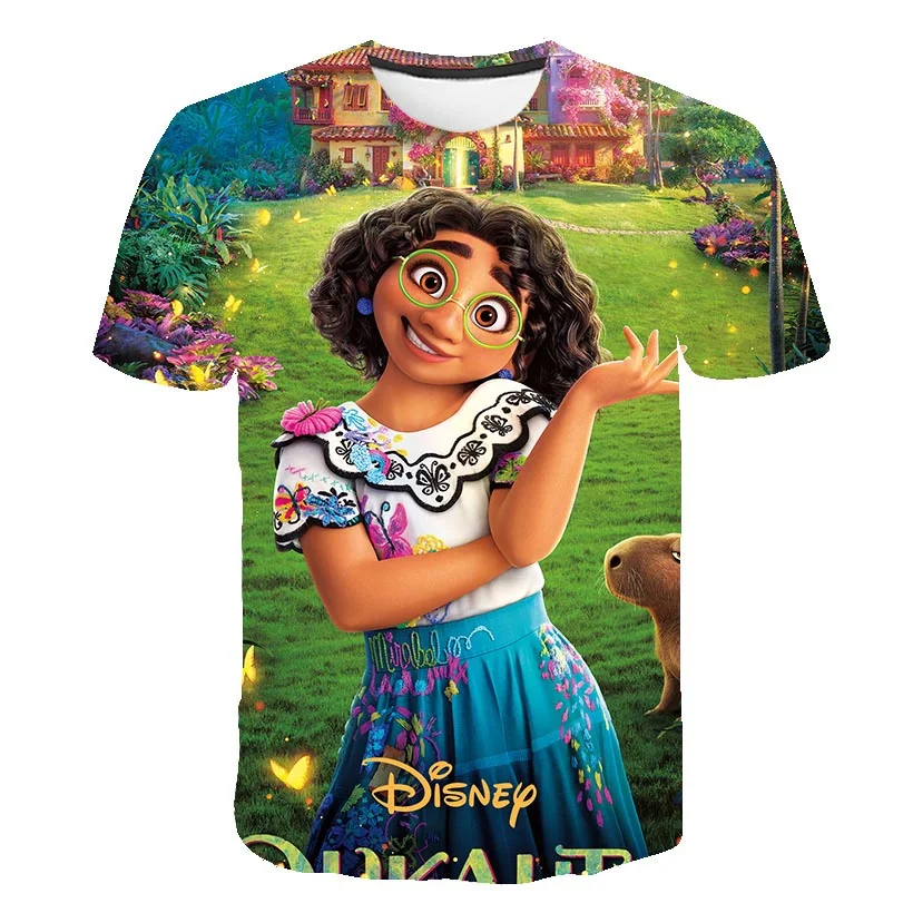 

The New Girls Summer Birthday Present Encanto Mirabel T-shirts Short Sleeved Fashion T Shirts 1-14 Year Party Clothing Tops Tees
