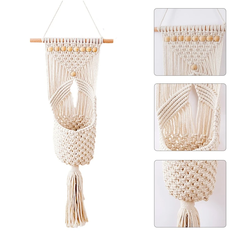 

Handwoven Macrame Tapestry Fruit Dried Flowers Flower Storage Basket for Living Room Balcony Decoration Supplies