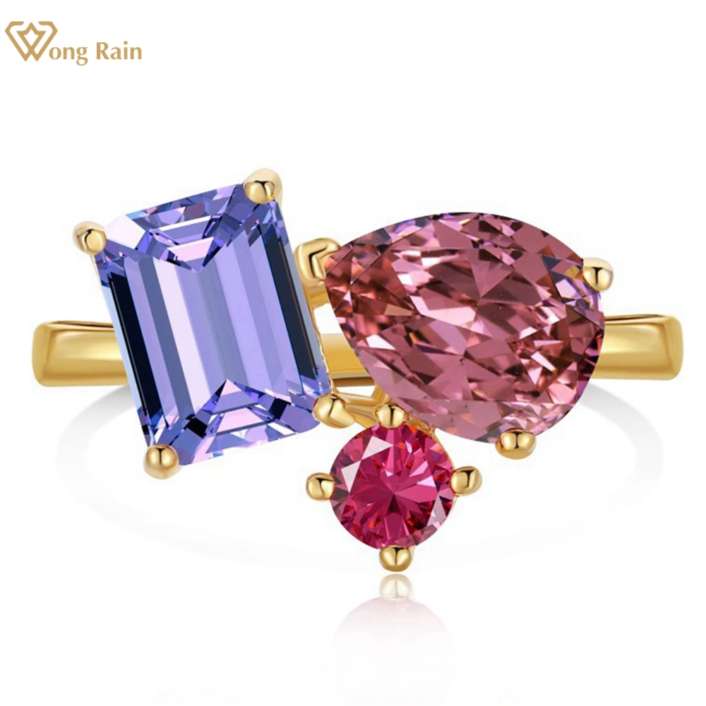 

Wong Rain 18K Gold Plated 925 Sterling Silver Emerald/Pear/Round Cut High Carbon Diamond Gemstone Fine Jewelry Ring for Women