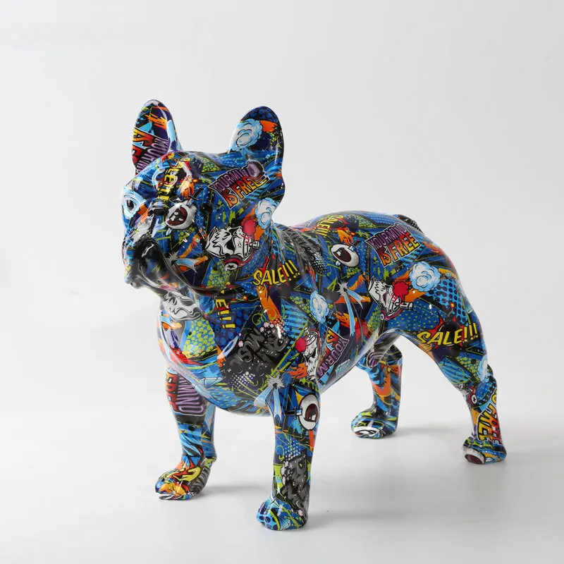 

Красочная фигурка французского бульдога, статуя собаки из смолы, украшение для собаки, граффити, поделки, домашний настольный орнамент статуи животного