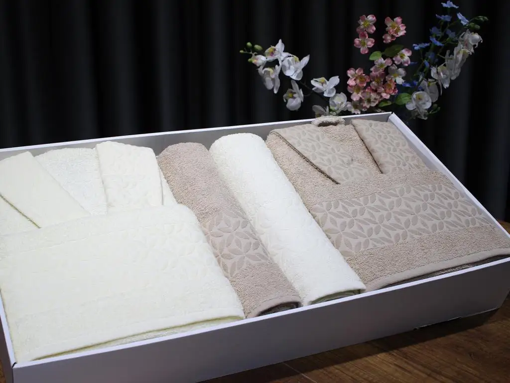 

Eva Gold With Clover Pattern Lux Family Robe Set 6 Piece Coffee Cream