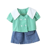 new summer baby girls clothes suit children cute fashion plaid shirt short skirt 2pcsset toddler casual costume kids tracksuits