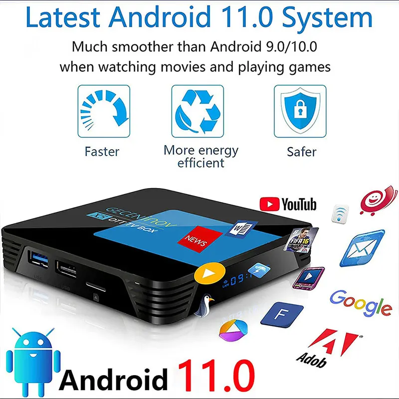 

Приставка Смарт-ТВ X5 RK3318, Android 10,0, 4 + 64/32 ГБ, 4K, Wi-Fi