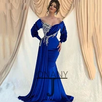 blue mermaid evening dresses long sleeves formal prom gowns custom made special occasion vestidos de fiesta noche robe soiree