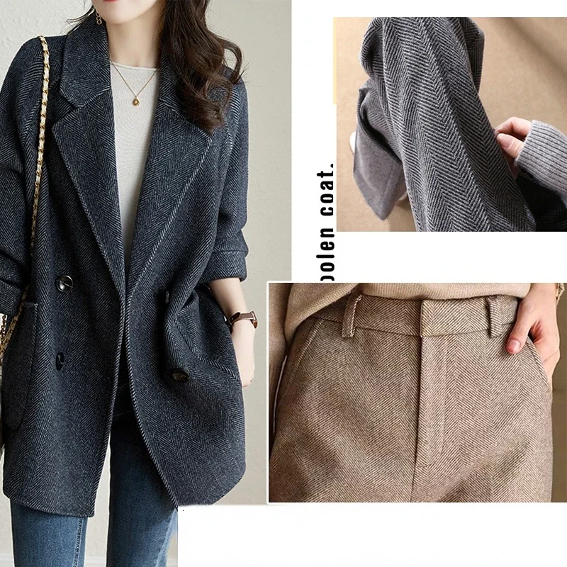 Шерсть Полиэстер Модная одежда Ткань Осенне-зимний костюм Пальто Жилет Мягкая