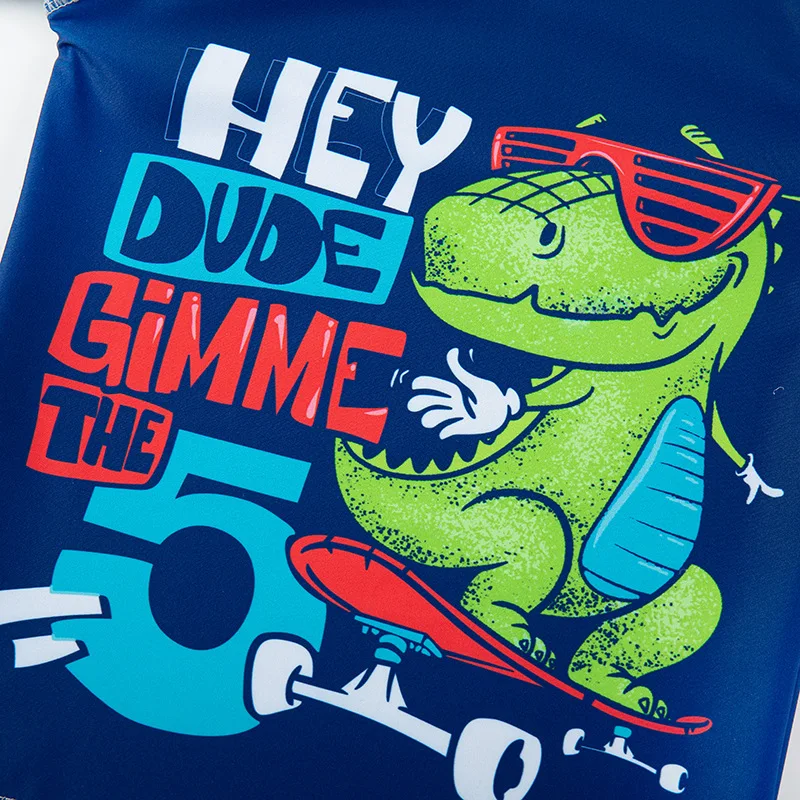 Swimsuit Boy Dinosaur Print Children's Swimwear with Sunscreen Cap Long Sleeve Bathing Suit Kids UPF50 UV Protection Beach Wear