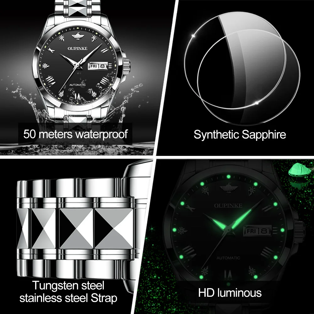 OUPINKE Couple Watches Pair Men and Women Automatic Mechanical Original Luxury Waterproof Sapphire Wrist Watch Clock Lover Gift