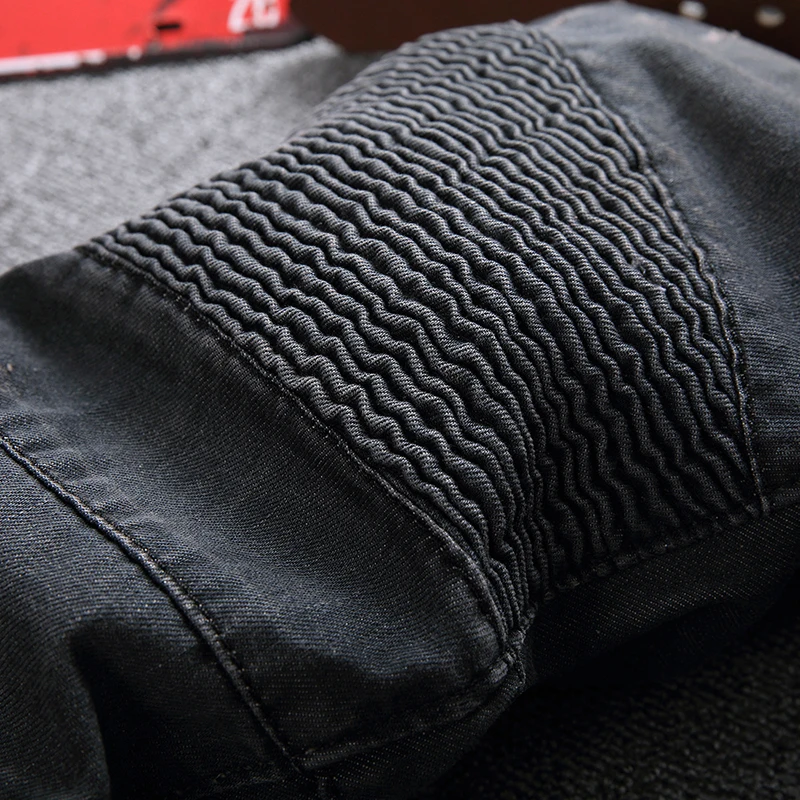 Men Plus Size 28-42 Retro Blue Motorcycle Long Jeans Pleated Denim Pants High Street Casual Zipper Quality Brand For Male