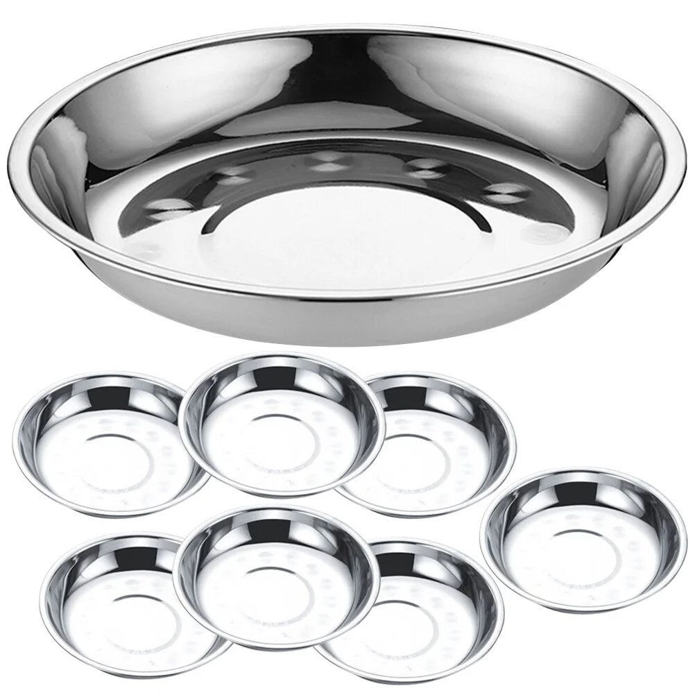 

8 Pcs Stainless Steel Disc Bakeware Grill Meat Containers Kitchen Gadget Round Food Serving Plates Fruit Dinner Dishes