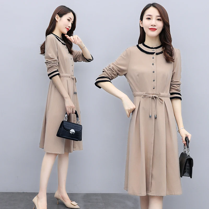 

Chiffon Women's Mid Length Dress Summer New Casual Fashion O-neck Splicing Long Sleeves Female Clothing Movafag