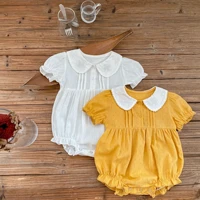 ins 2022 summer infant baby girl bodysuit romper lace doll collar short sleeve triangular khaki creeper yellow newborn