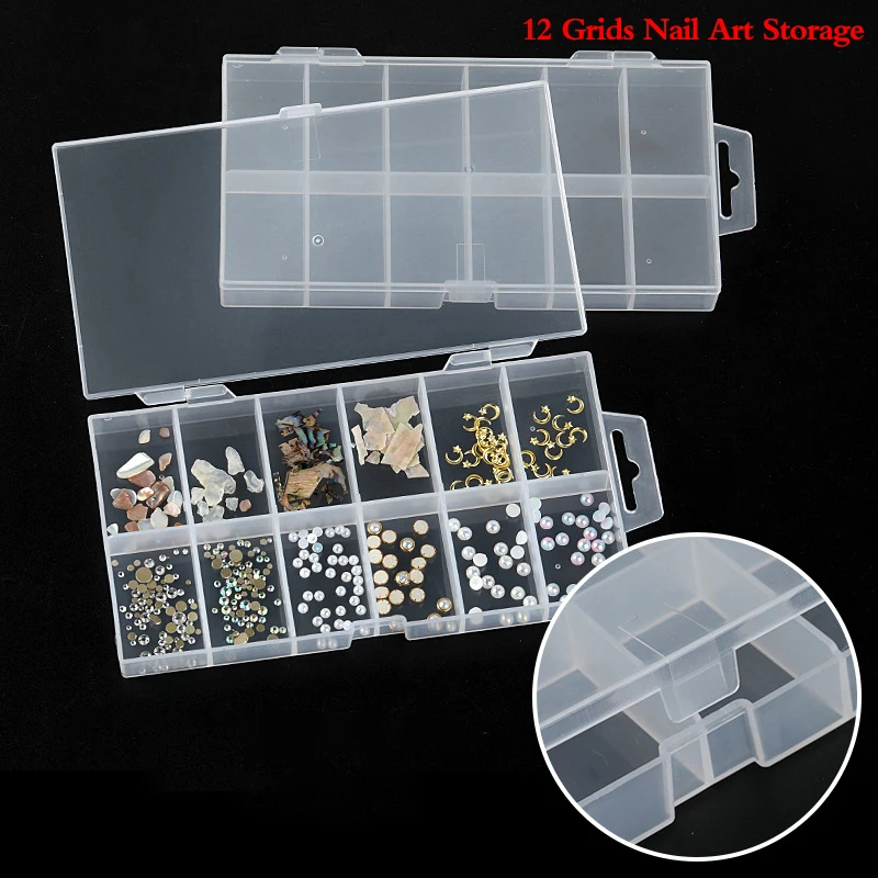 

12 ячеек чехол для хранения искусства ногтей искусство искусства искусственных ногтей коробка для хранения ногтей Стразы ювелирные изделия...