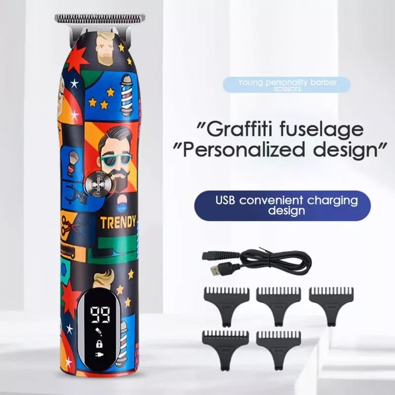 

NEW2023 USB Rechargeable Stainless Steel Shaving Razors Hair Removal Cutter Head Black Hair Clippers Color Guard Comb Beard Trim