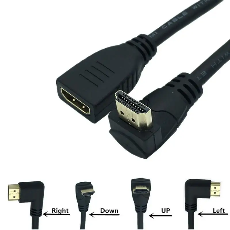 

2.0 Extension Cable HDTV-compatible 90 Degree Right Angled Elbow Cord Male To Female Extender 2K*4K@60HZ Ultra 3D 1080P Ethernet