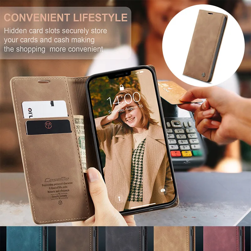 Matte Leather Flip Cover for iPhone 13 12 11 14 Pro Max Mini Wallet Case XR XS Max 8 7 6S 6 Plus Flap protection sleeve