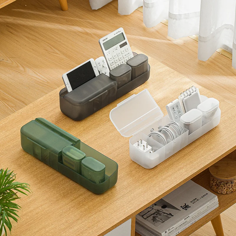 

Desktop data cable storage box Plug stationery sundries sorting box with cover Headphone cable remote control compartment