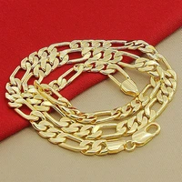 high quality mens 8mm 24 60cm gold necklace 24k yellow gold color figaro chain necklace for male luxury jewelry