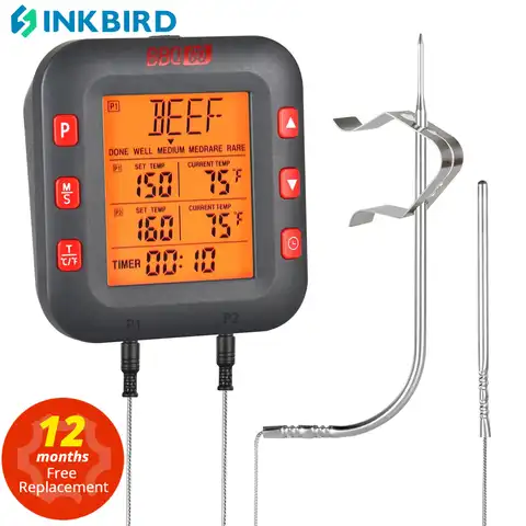 Пищевой термометр Inkbird, бытовой, с 2 щупами из нержавеющей стали, с ЖК-экраном