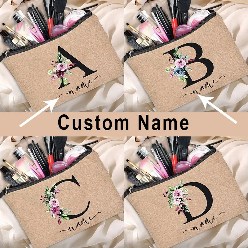 

Custom Personalized Name Cosmetic Bags Bridesmaid Clutch Outdoor Travel Beauty Linen Makeup Bags Bachelor Party Lipstick Bag