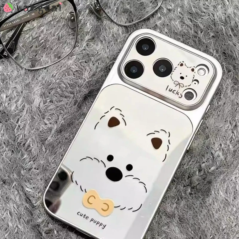 Фото Серебряный зеркальный чехол для телефона Huawei P60 Pro Pura 80 70 P60 Art Honor Magic 6 Pro, роскошный милый мультяшный мягкий чехол с изображением щенка вест-хайленд-уайт-терьера №3