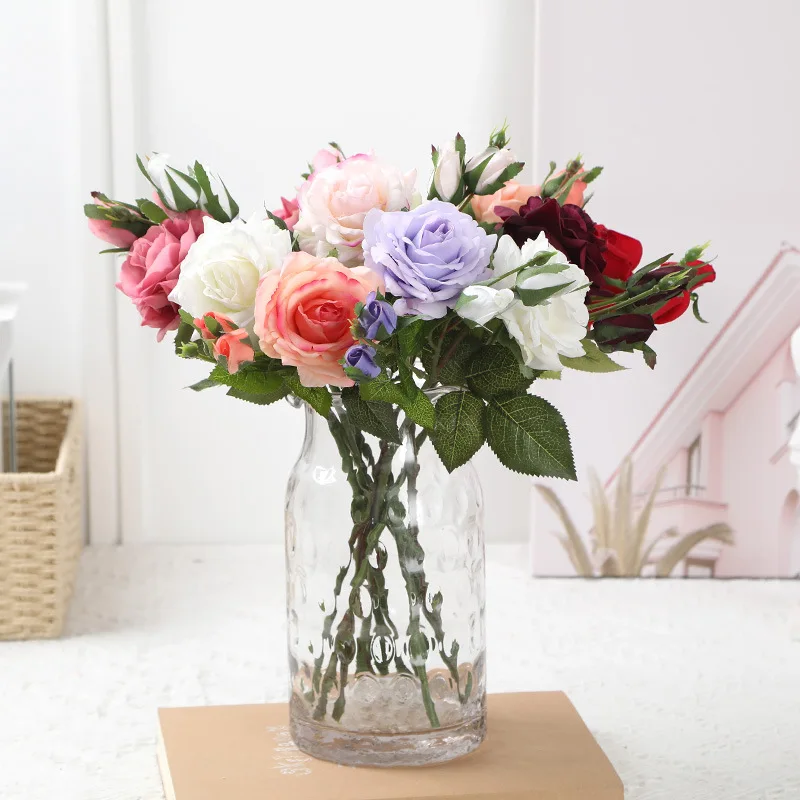 

Rose Silk Bouquet Artificial Flowers Bride Wedding Home Decoration Fake Flowers Wedding Gifts for Guests Gift for Mom Girlfriend