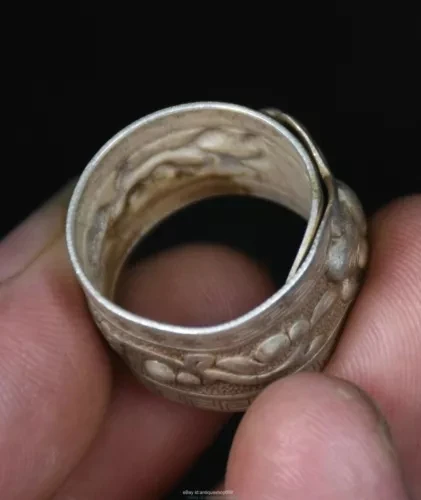 2 см Редкий Старый китайский Miao Серебряный фэн-шуй цветок бабочка кольцо