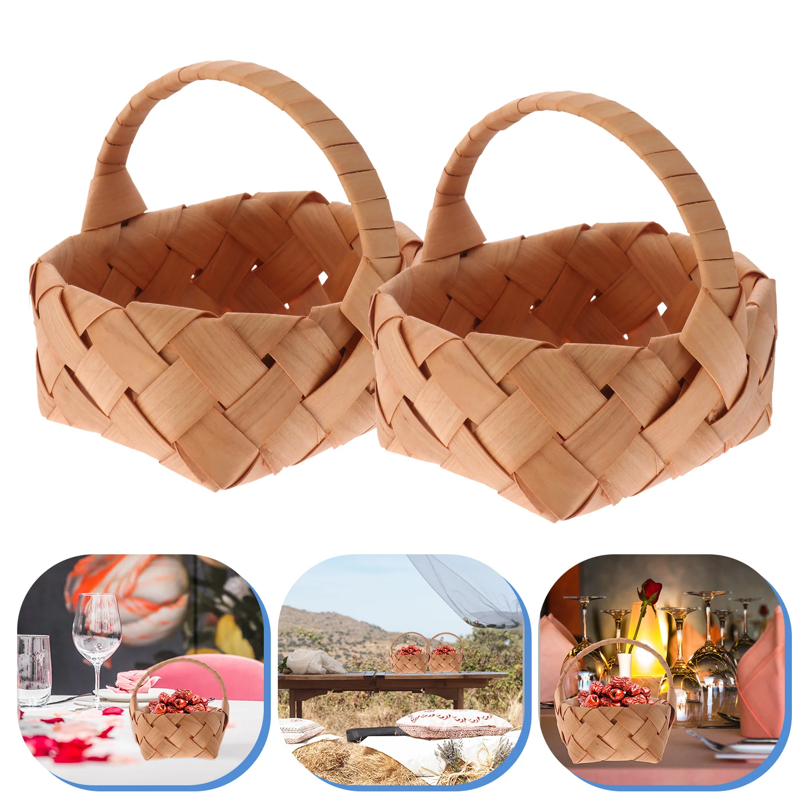 

2 Pcs Woven Baskets Wooden Sturdy Portable Storage Basket Weaving Basket Handheld Basket