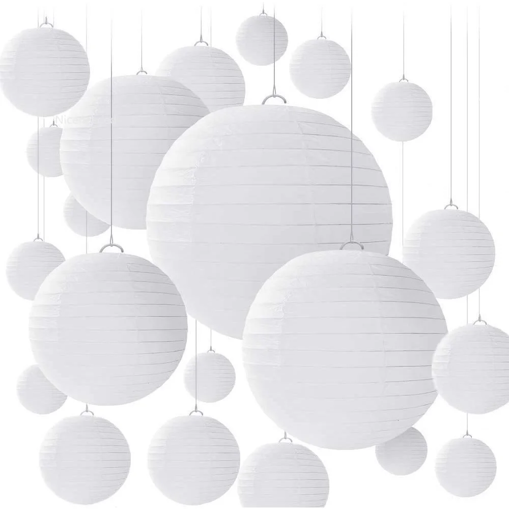

28PCS 4 Size White Paper Lanterns Round Paper Lamps for Birthday Wedding Party Decorations Crafts