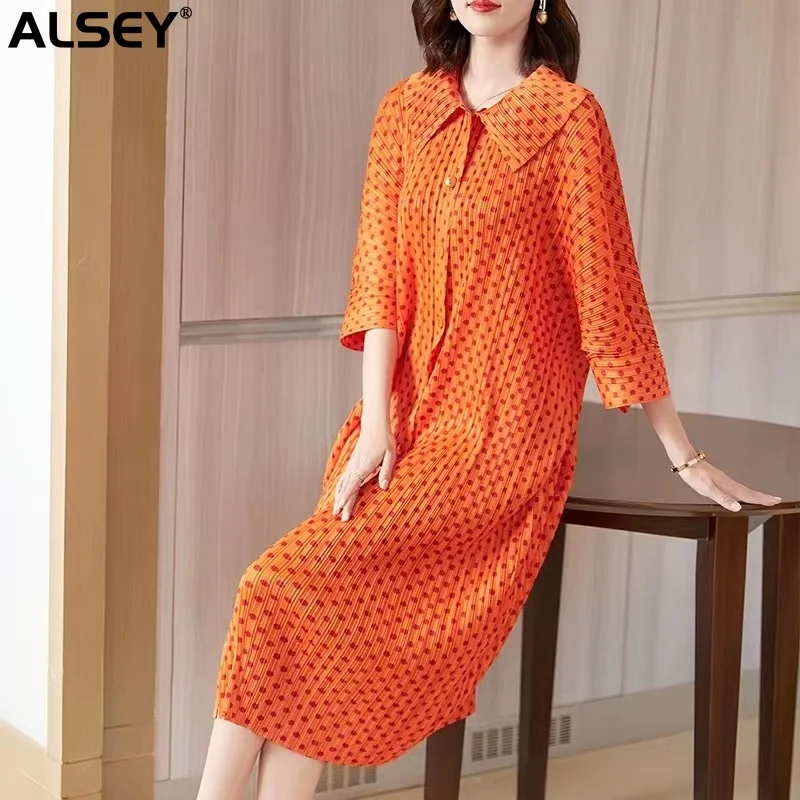 

Плиссированный кардиган ALSEY Miyake, однобортное модное платье с коротким рукавом и принтом для пожилых, элегантное женское платье, новинка 2023